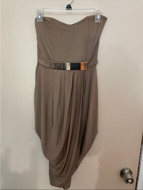 Strapless Taupe Dress with Metallic Accent